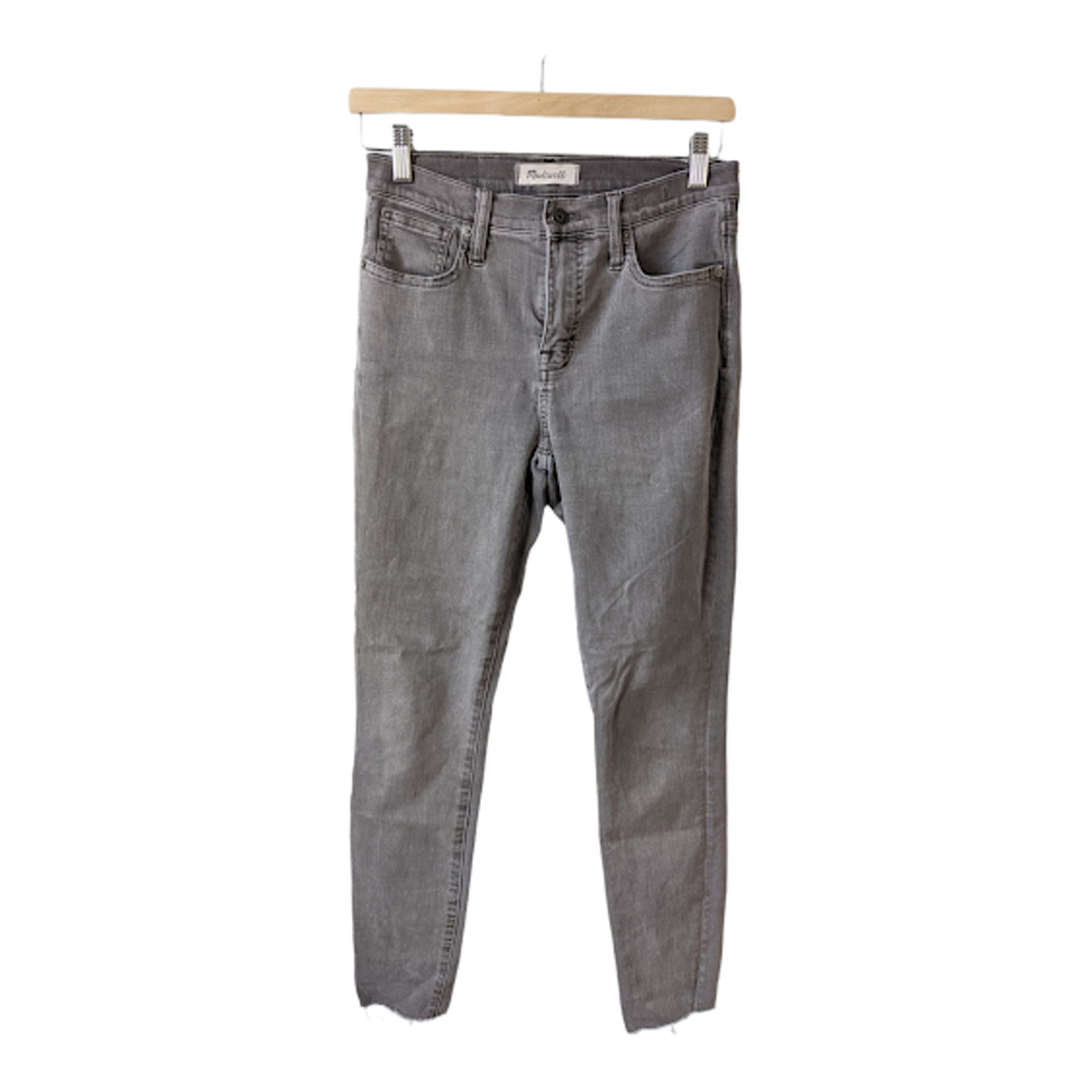 Madewell Womens Size 26 High Rise Skinny Jeans Gray Raw Hem Pockets Stretch